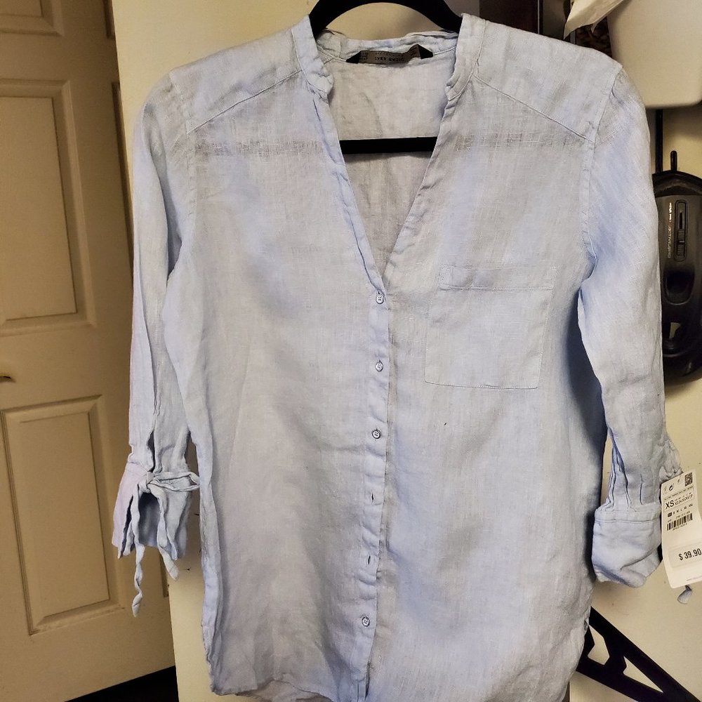 Zara Light Blue Linen Shirt